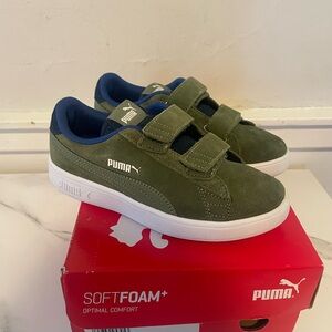 Puma Olive and White Smash Sneakers